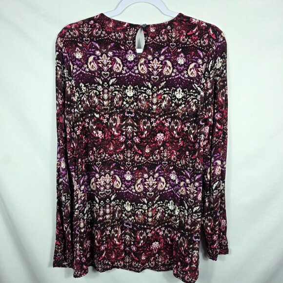 J. Jill Blouse Women's Size Small Purple Black Mixed Print Smocked Bodice - Picture 12 of 14